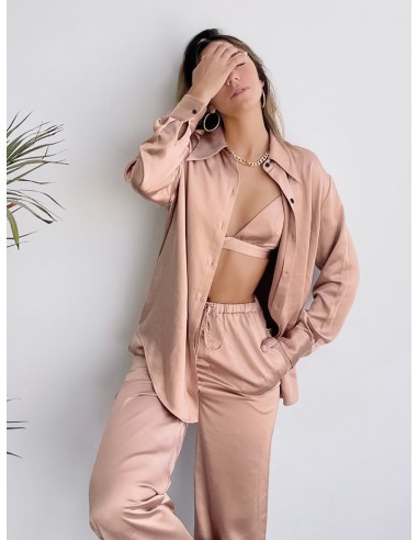 Pyjama Satin Femme Luxe Ensemble 3 Pièces sur le site 